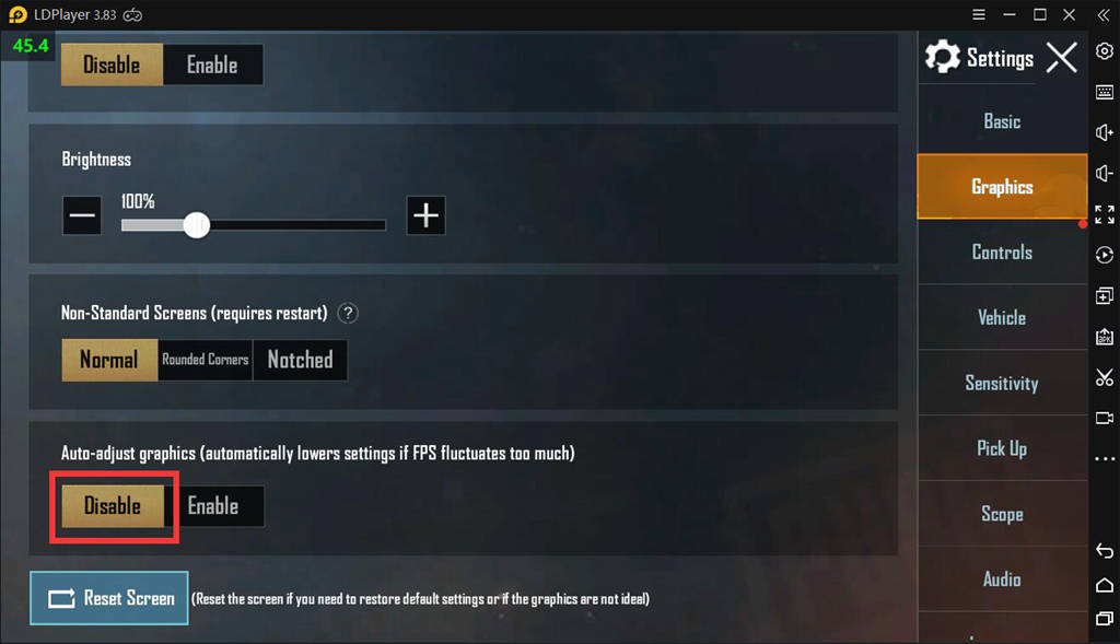 Disable Auto Adjust Graphics on PUBGM with LDPlayer