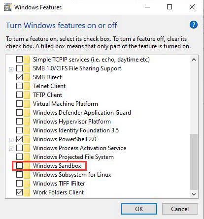 Disable Windows Sandbox