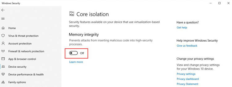 Turn Off Memory Integrity On Windows Security