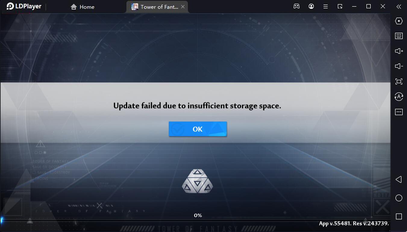 حل مشكلة Update failed due to insufficient storage space عند تشغيل لعبة Tower of Fantasy
