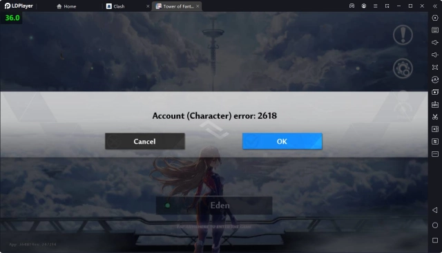 حل مشكلة " Account (Character) error: 2618" في لعبة Tower of Fantasy