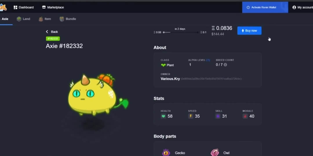 Axie Infinity earning system