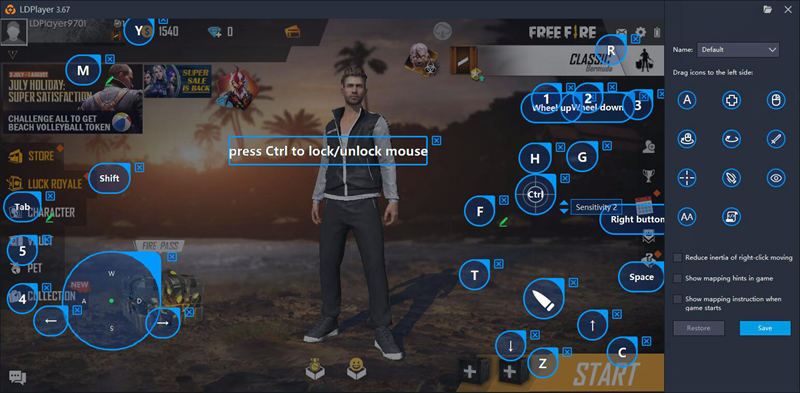 free fire pc controls