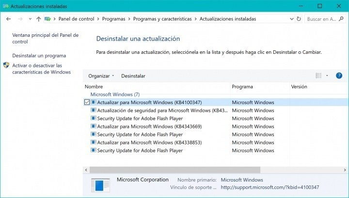 Desinstalar la actualización KB4100347 de Windows 10 para mejorar el rendimiento de la CPU en 10%