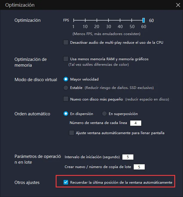 Recuerdar la posición y el tamaño de las ventanas de LDPlayer