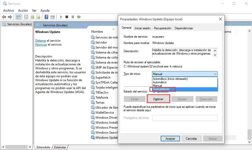 ¿Cómo deshabilitar la actualización de Windows en Windows 10?