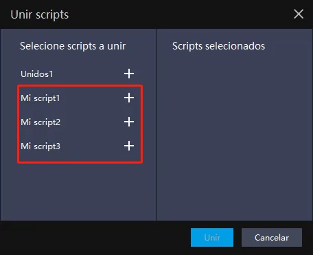 ¿Cómo unir scripts en el emulador?