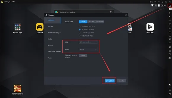 Configuration CPU et Ram