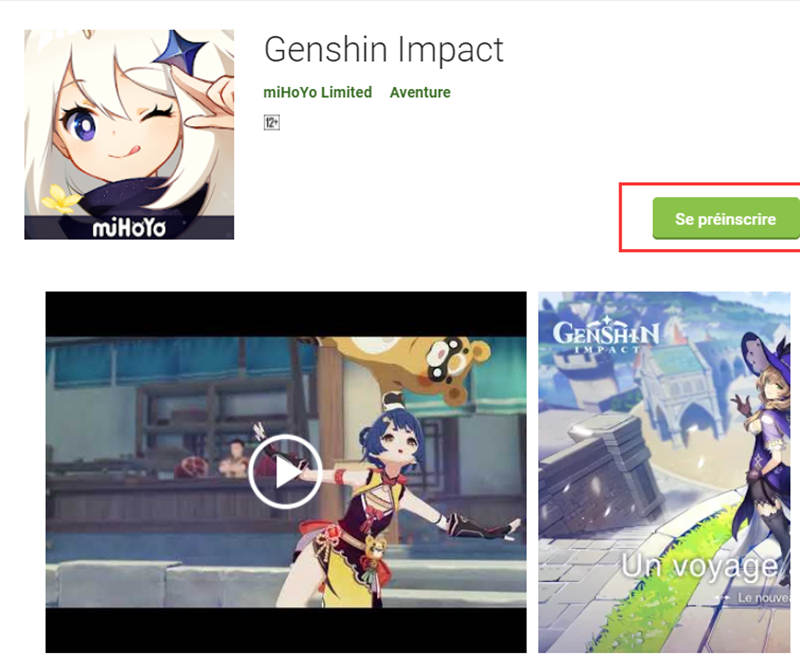 Préinscrire pour le jeu Genshin Impact
