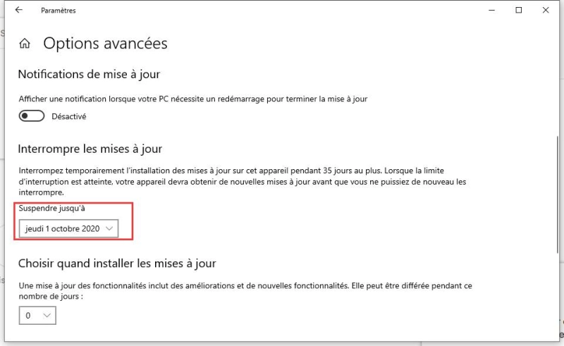 Annuler les mises à jour windows
