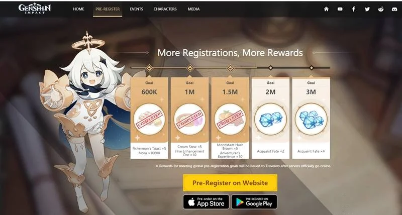 Recompenses des Préinscriptions Genshin Impact