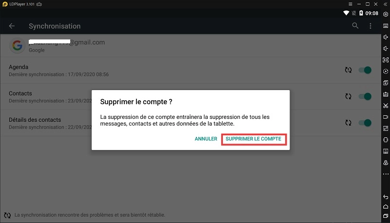 Supprimer le compte google