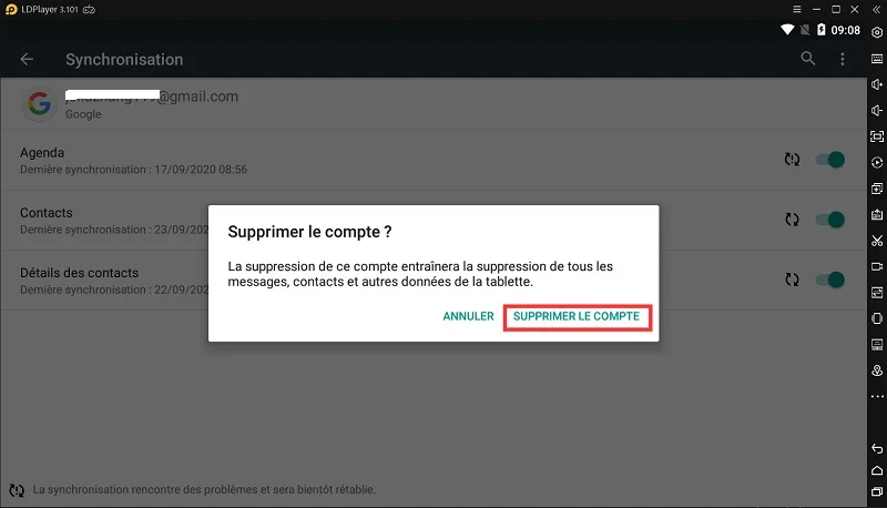 Supprimer le compte google