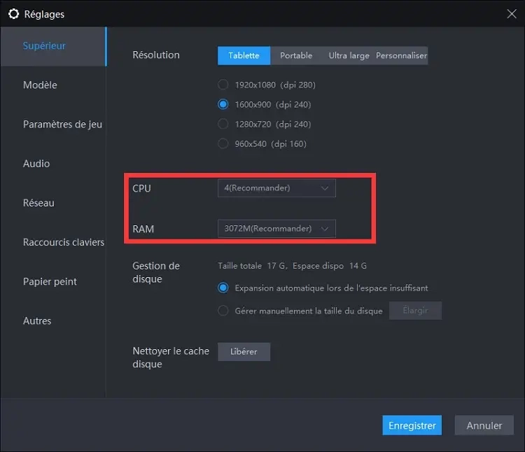 config cpu ram