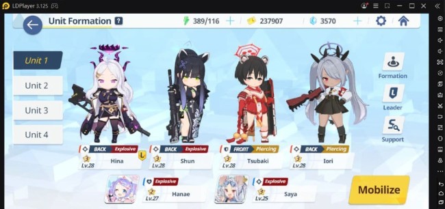 formasi waifu hero main blue archive di pc 