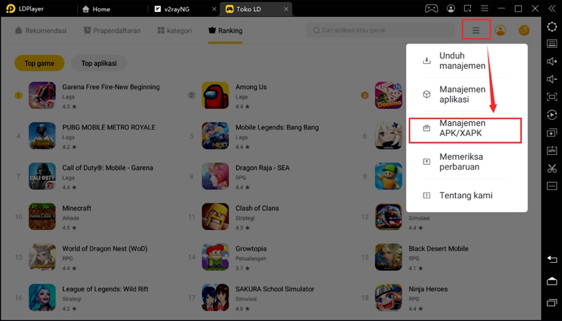 Cara install , ekstrak paket instalasi apk aplikasi dan game di LDPlayer