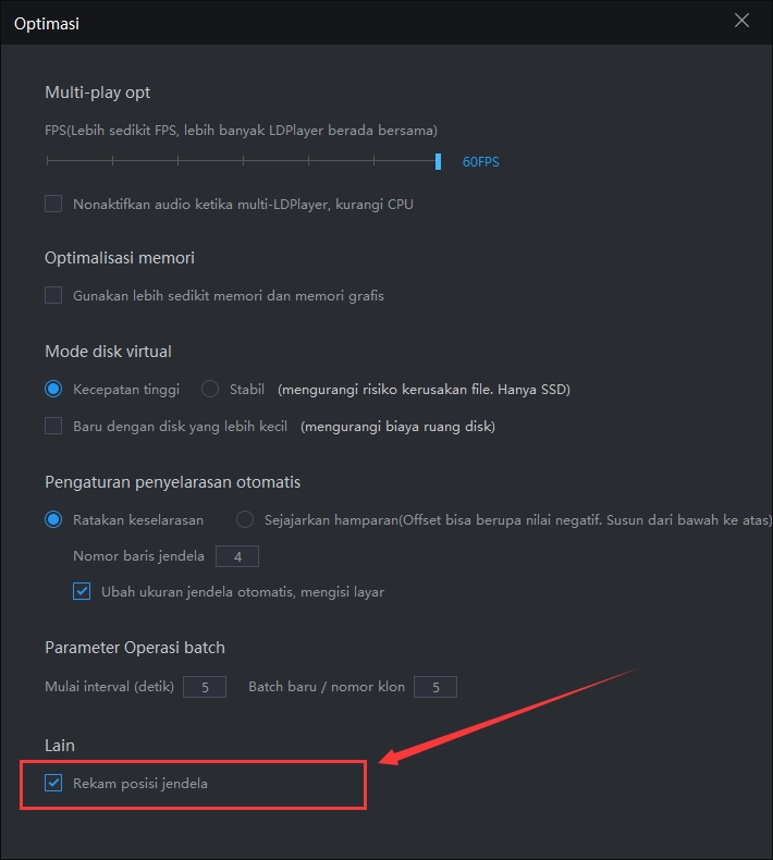 Cara ingatkan posisi jendela emulator