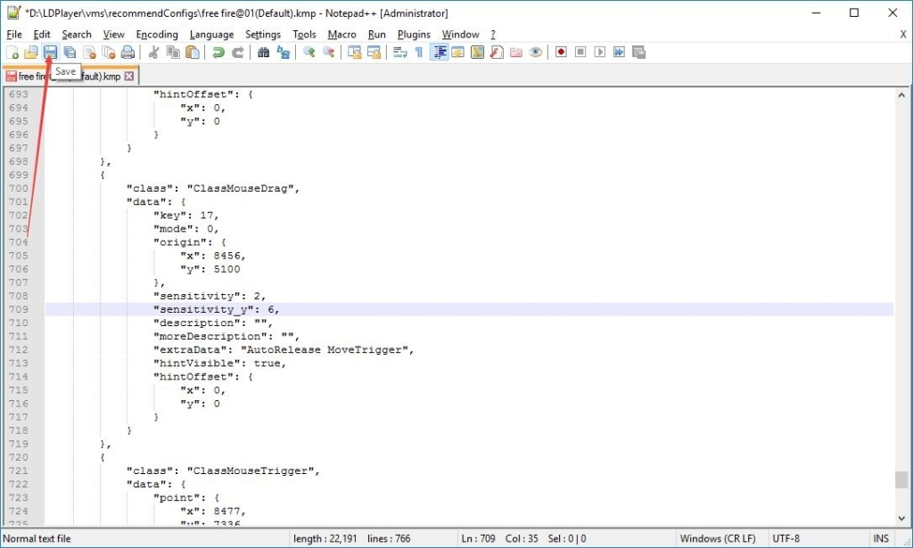 Sesuaikan sensitivitas Y untuk memotret game di emulator
