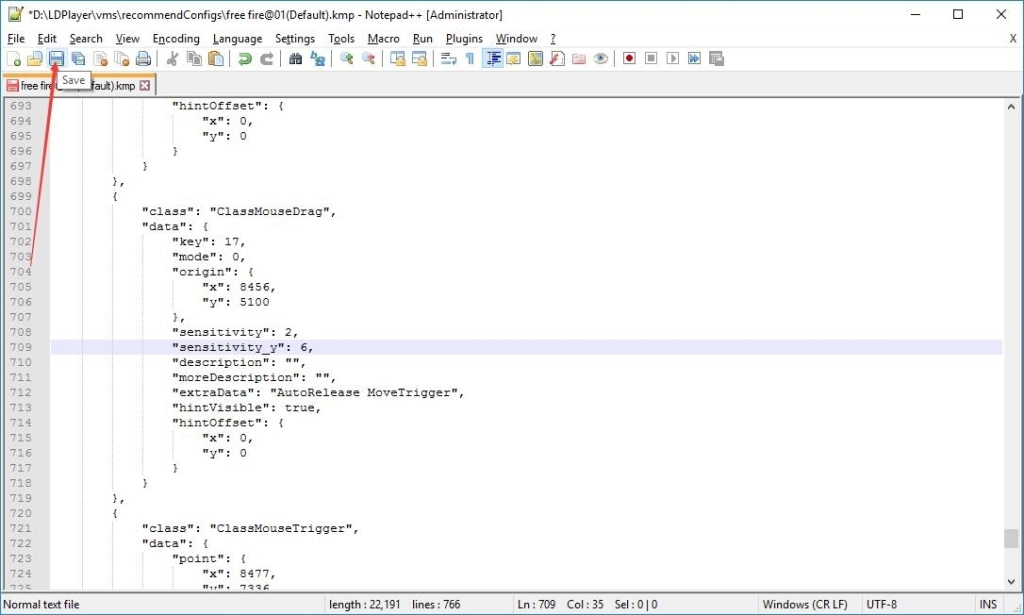Sesuaikan sensitivitas Y untuk memotret game di emulator