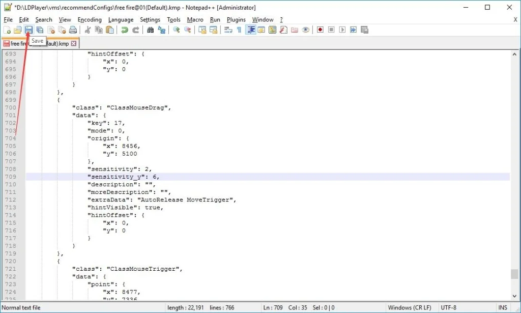 Sesuaikan sensitivitas Y untuk memotret game di emulator