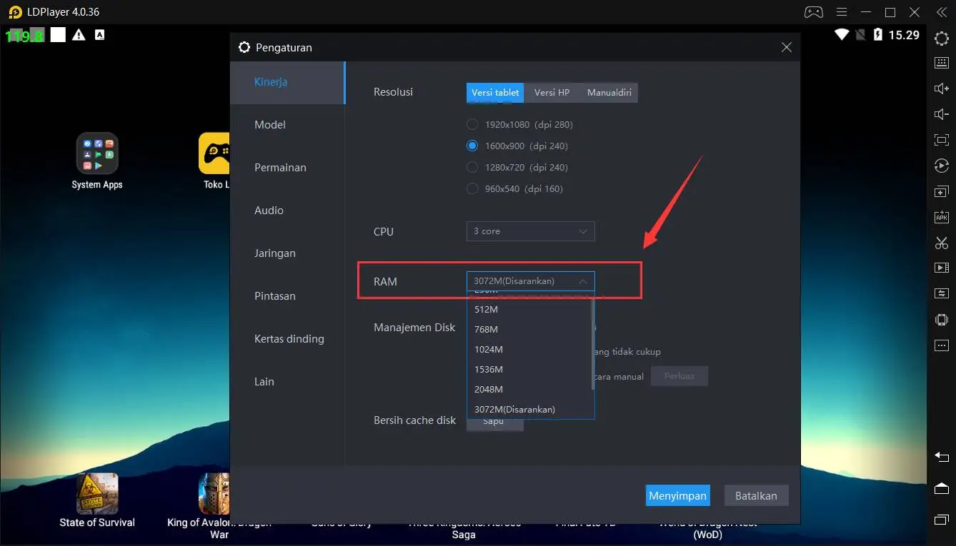 Cara meningkatkan CPU dan RAM LDPlayer
