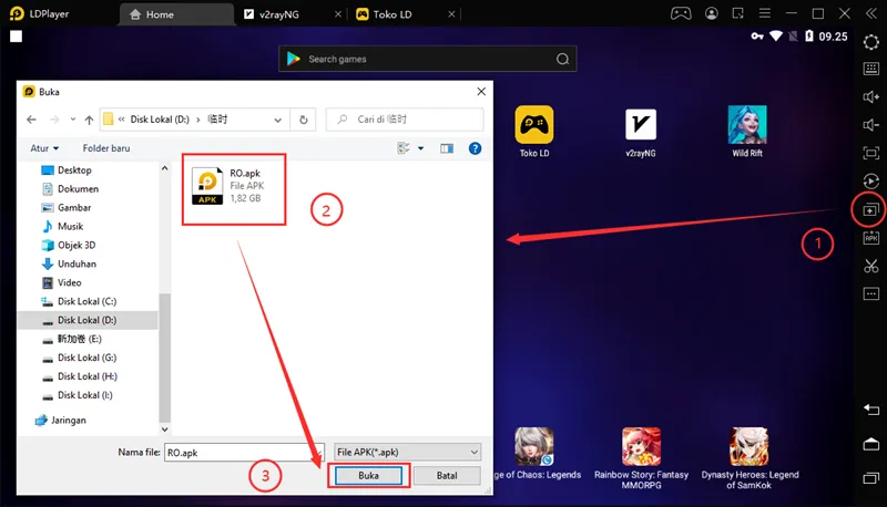 Cara install , ekstrak paket instalasi apk aplikasi dan game di LDPlayer
