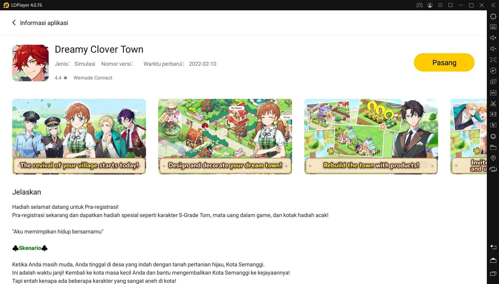 lakukan pre register game dreamy clover town di pc dengan emulator ldplayer