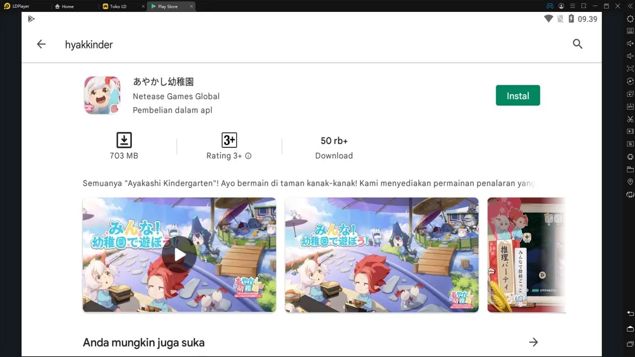 install hyakkinder di pc atau laptop windows dengan ldplayer