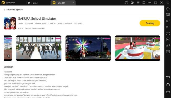 Bermain Game Open World, SAKURA School Simulator di PC!