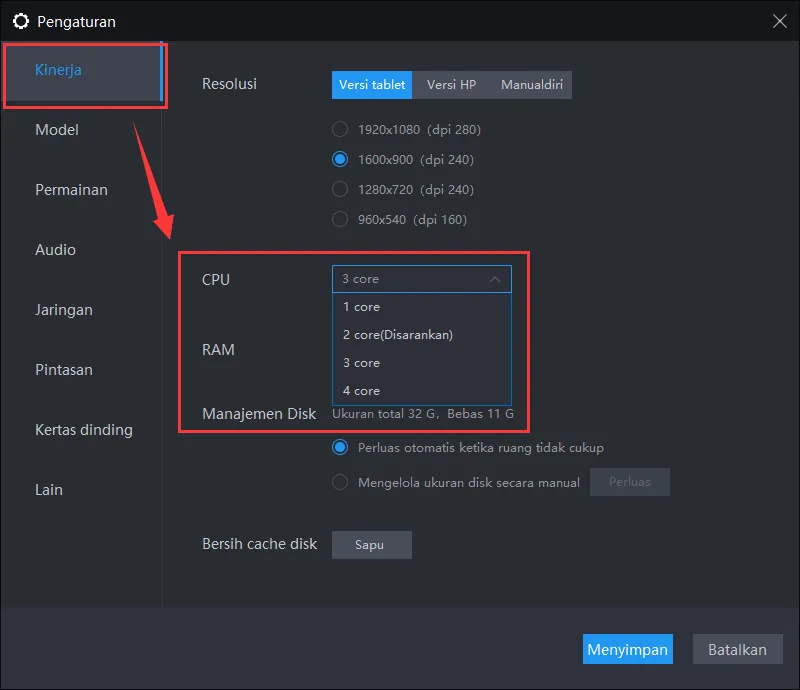 Tampilan LDPlayer dan meningkatkan CPU simulator dan tutorial memori