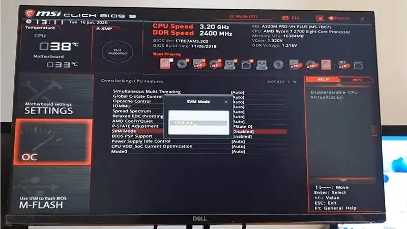 Aktifkan Teknologi Virtualisasi (VT) di komputer dan motherboard MSI