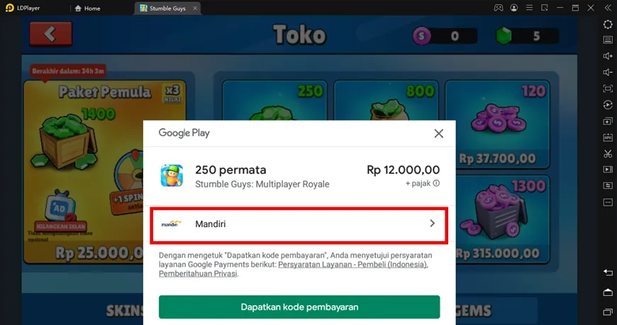 cara top up stumble guys mandiri bsi