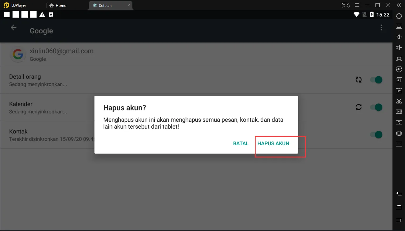 Cara keluar dari akun Google dari LDPlayer