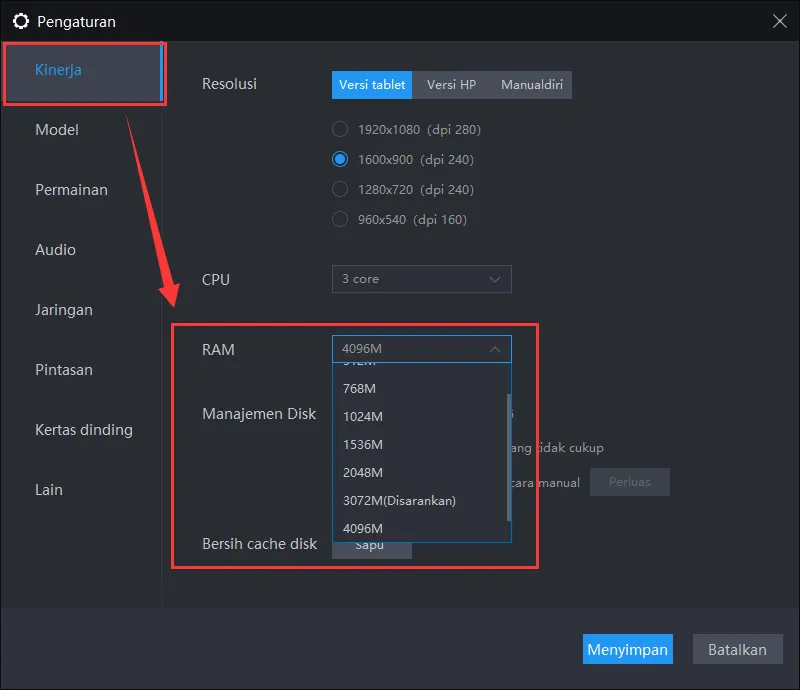 Tampilan LDPlayer dan meningkatkan CPU simulator dan tutorial memori