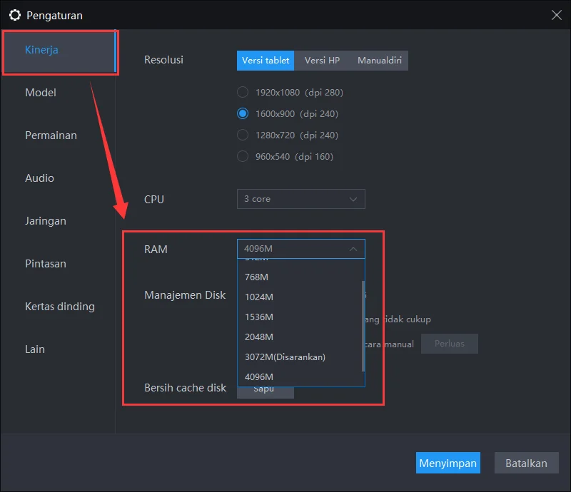 Tampilan LDPlayer dan meningkatkan CPU simulator dan tutorial memori