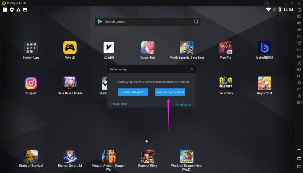 Cara mentransfer file antara PC dan LDPlayer