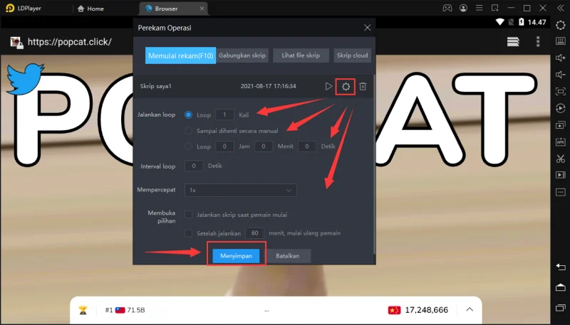 Panduan Popcat klik otomatis combo