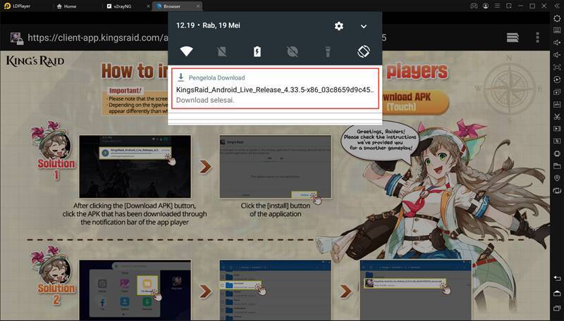 Bagaimana cara mengunduh dan menginstal paket instalasi khusus emulator Kings Raid?