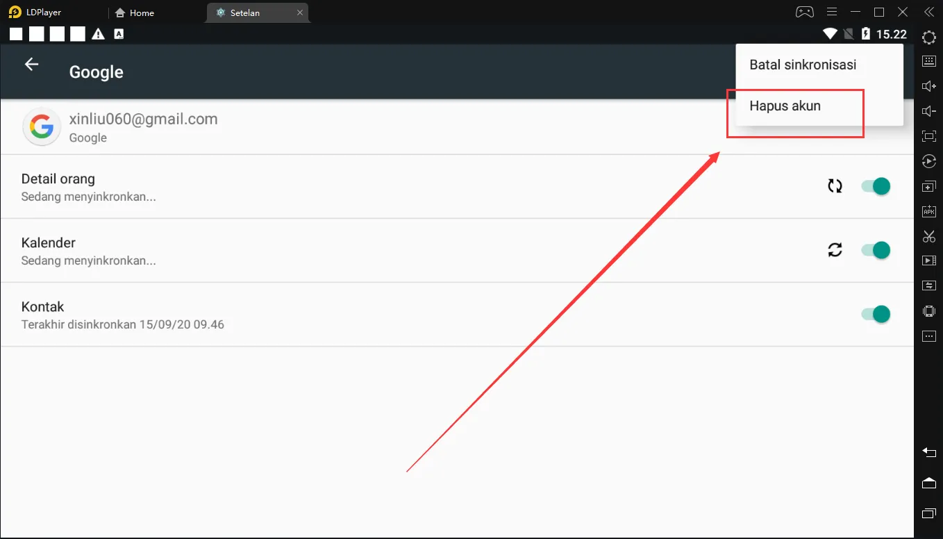 Cara keluar dari akun Google dari LDPlayer