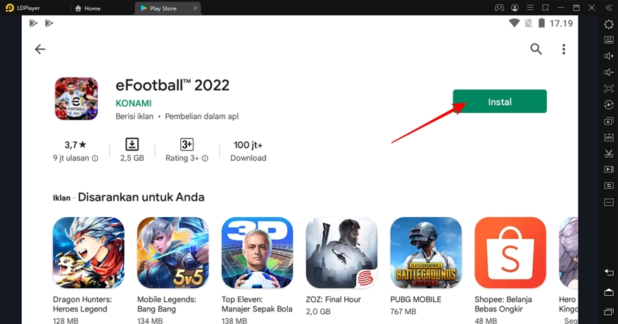 cara main download install efootball 2022 pc emulator ldplayer