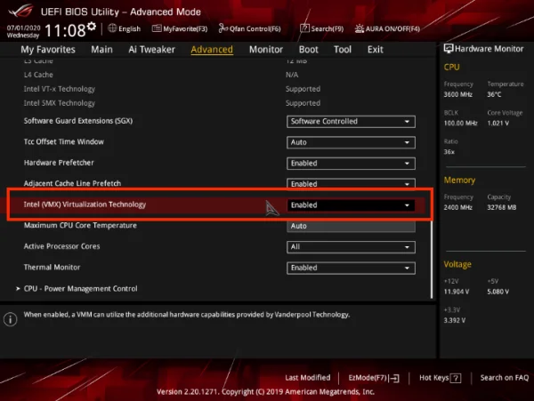 ASUSパソコンでVTの有効する方法