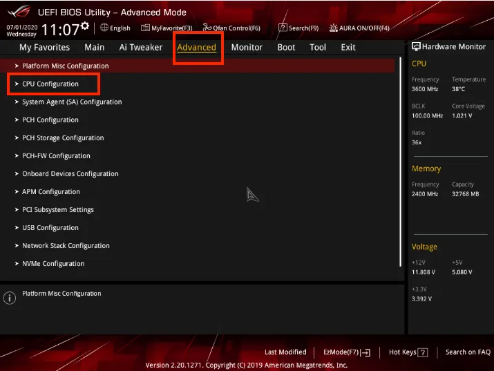 ASUSパソコンでVTの有効する方法