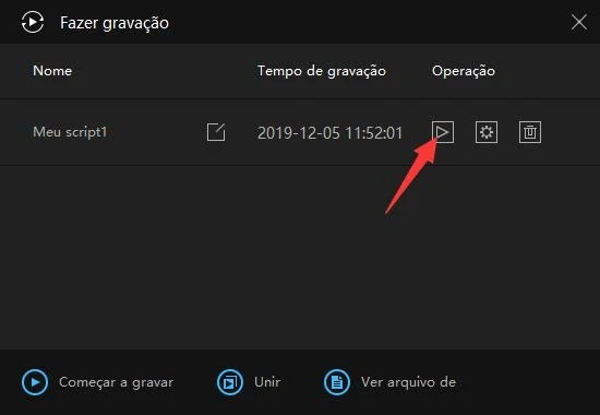 Guia para usuário - Como usar o Gravador de operações para gravar scripts