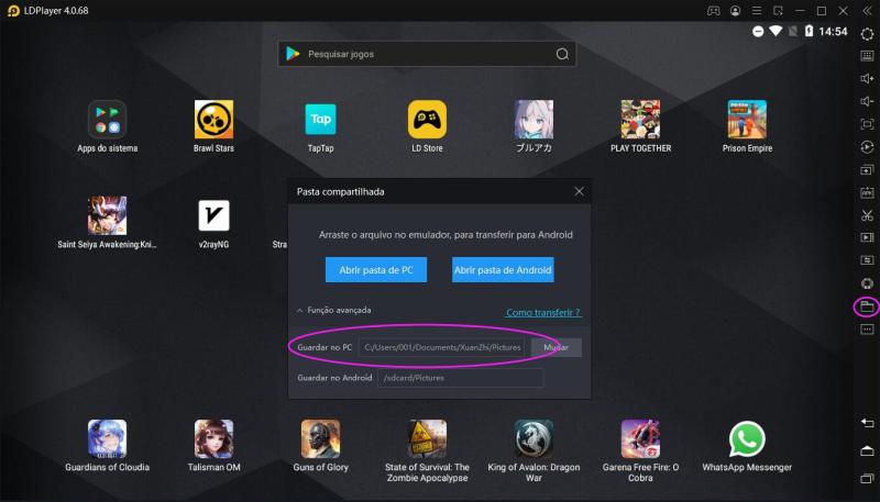 Como transferir arquivos entre o PC e o LDPlayer