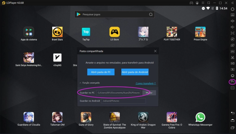 Como transferir arquivos entre o PC e o LDPlayer