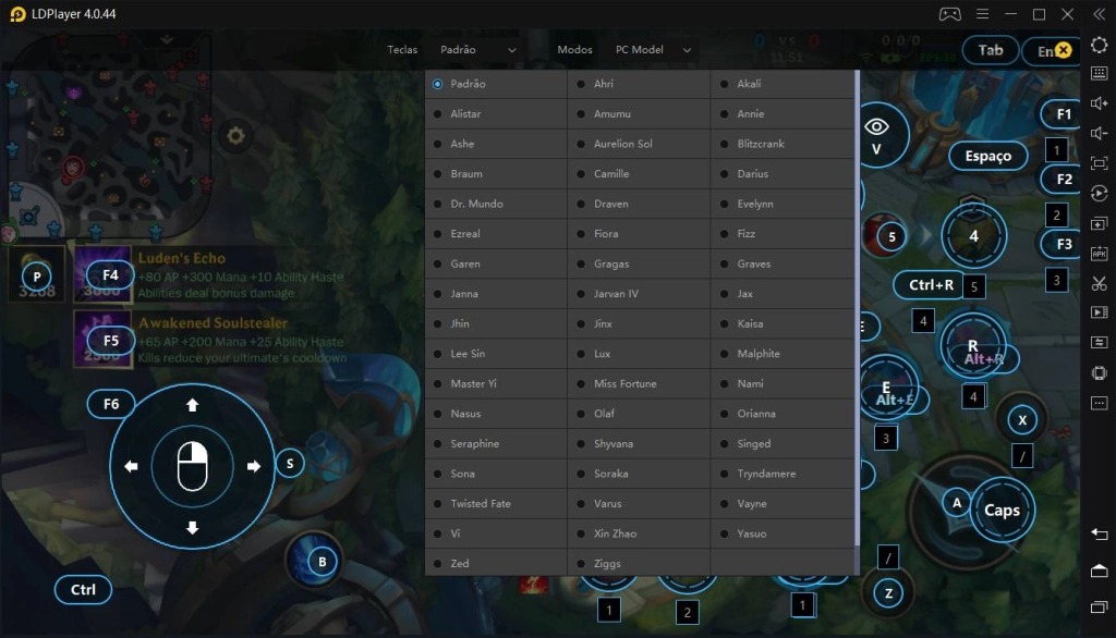 Mapeamentos específicos de League of Legends: Wild Rift 