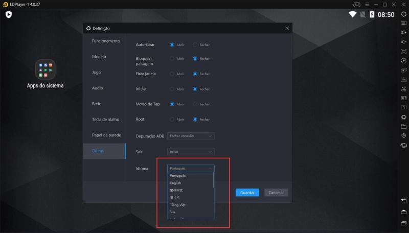 Como mudar os idiomas do LDPlayer ?