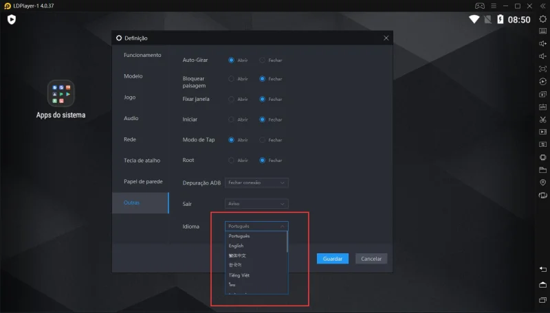 Como mudar os idiomas do LDPlayer ?