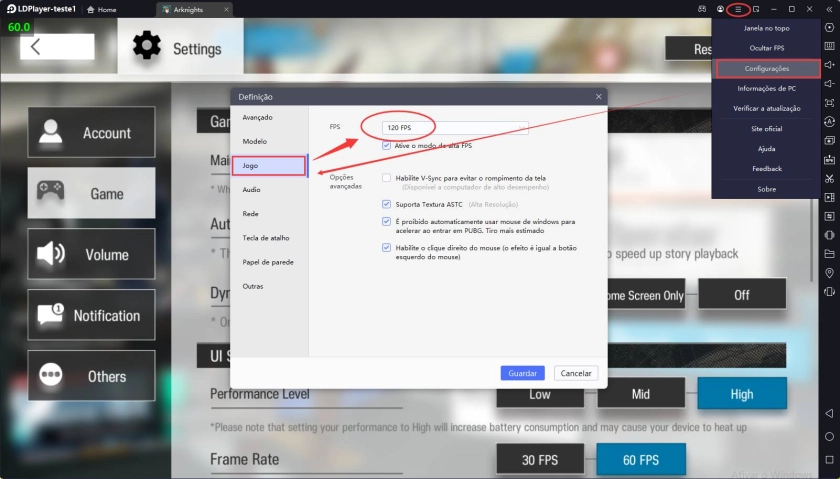 Como jogar Arknights com taxa de quadros de 120