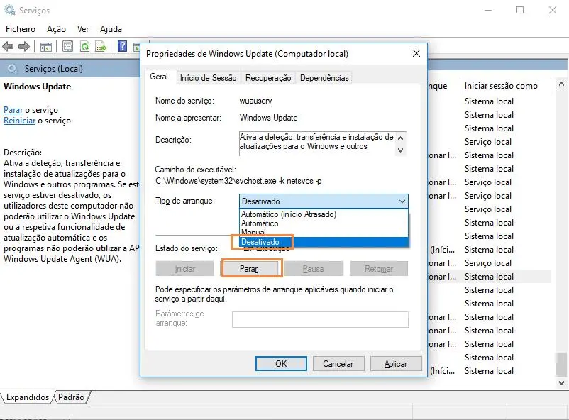 Como desativar atualização do Windows no Windows 10